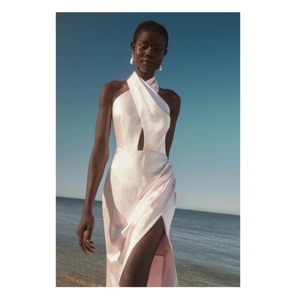 ELLIATT Blush Pink Cross Front Satin Maxi Gown Medium NWT - Picture 6 of 16